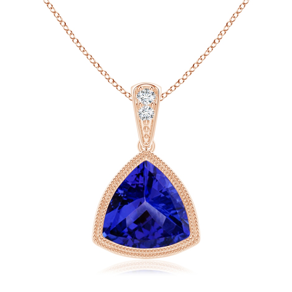 8mm AAAA Bezel-Set Trillion Tanzanite Pendant with Milgrain in Rose Gold 