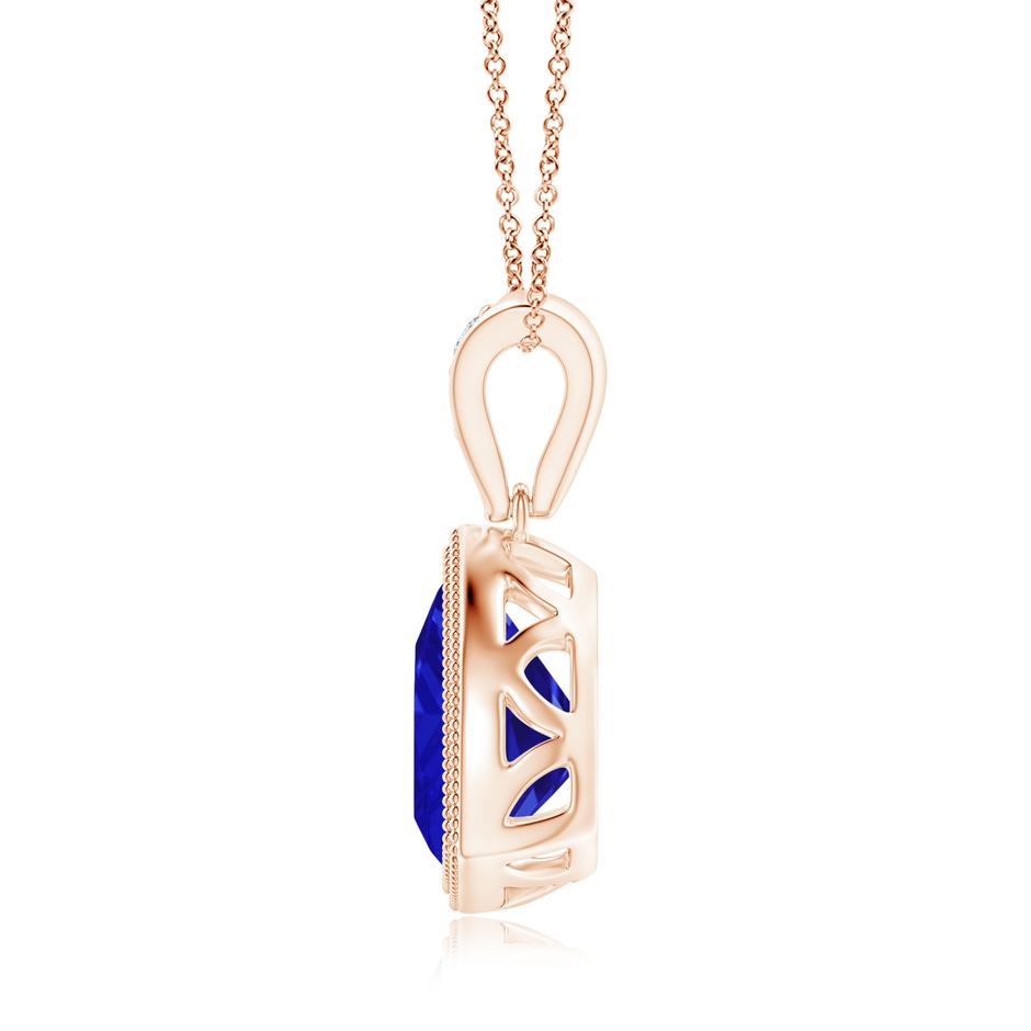 8mm AAAA Bezel-Set Trillion Tanzanite Pendant with Milgrain in Rose Gold side 1