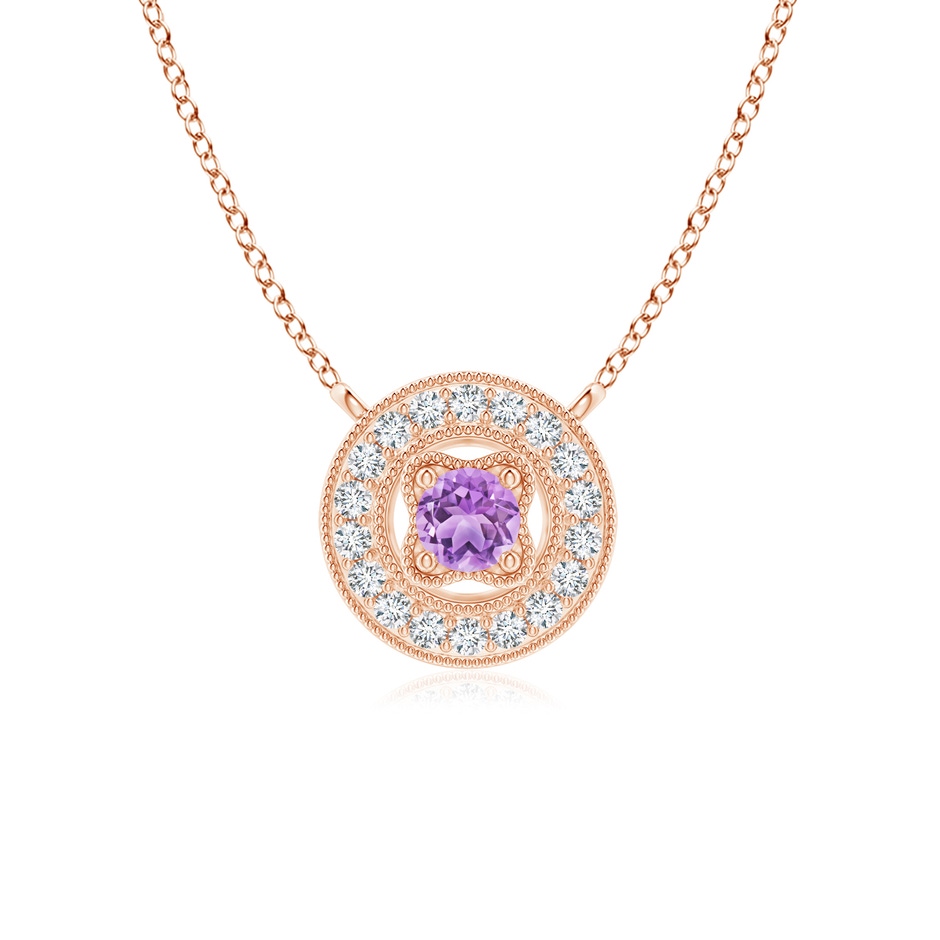 2.5mm AAA Vintage Style Amethyst Halo Pendant with Milgrain Detailing in Rose Gold 