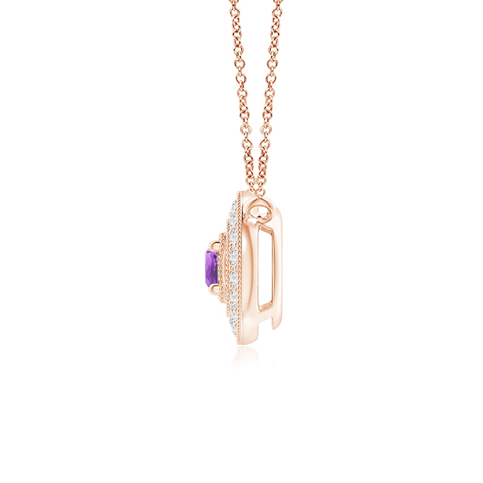 2.5mm AAA Vintage Style Amethyst Halo Pendant with Milgrain Detailing in Rose Gold side 199