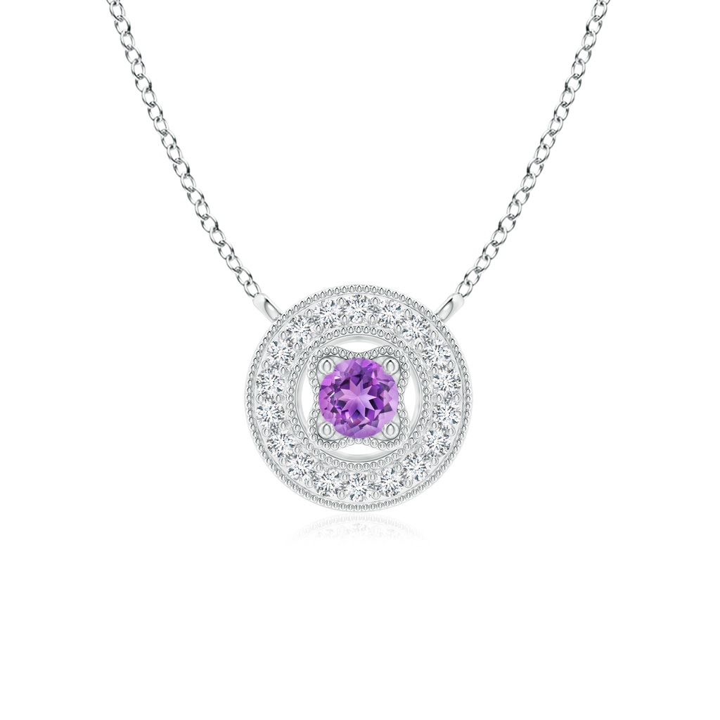 2.5mm AAAA Vintage Style Amethyst Halo Pendant with Milgrain Detailing in S999 Silver