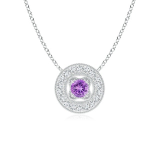2.5mm AAAA Vintage Style Amethyst Halo Pendant with Milgrain Detailing in White Gold