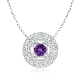 3.5mm AAAA Vintage Style Amethyst Halo Pendant with Milgrain Detailing in P950 Platinum