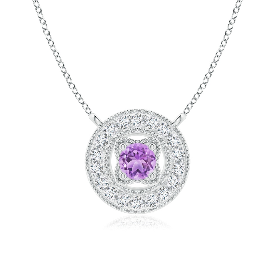 3mm AAA Vintage Style Amethyst Halo Pendant with Milgrain Detailing in White Gold 