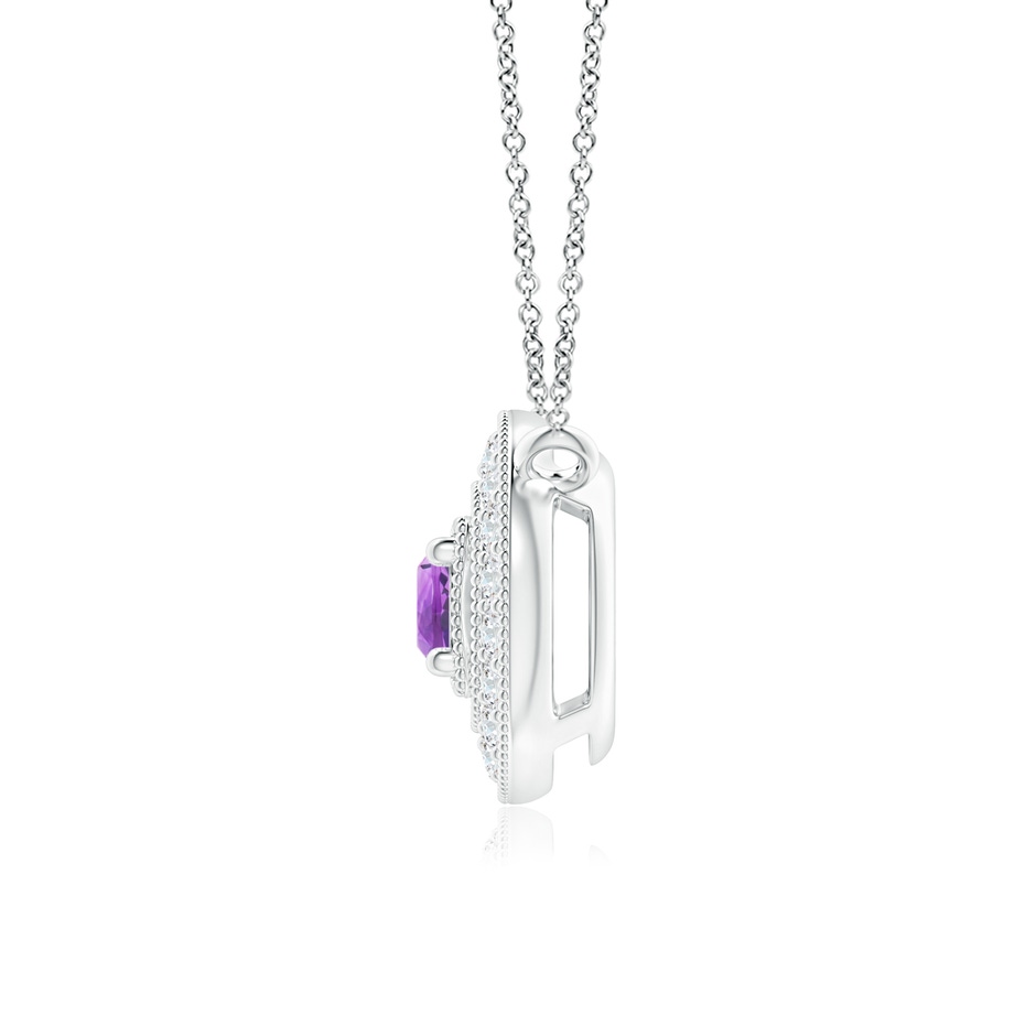 3mm AAA Vintage Style Amethyst Halo Pendant with Milgrain Detailing in White Gold side 1