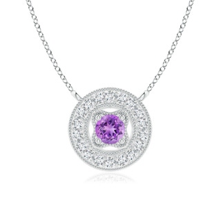 3mm AAAA Vintage Style Amethyst Halo Pendant with Milgrain Detailing in P950 Platinum