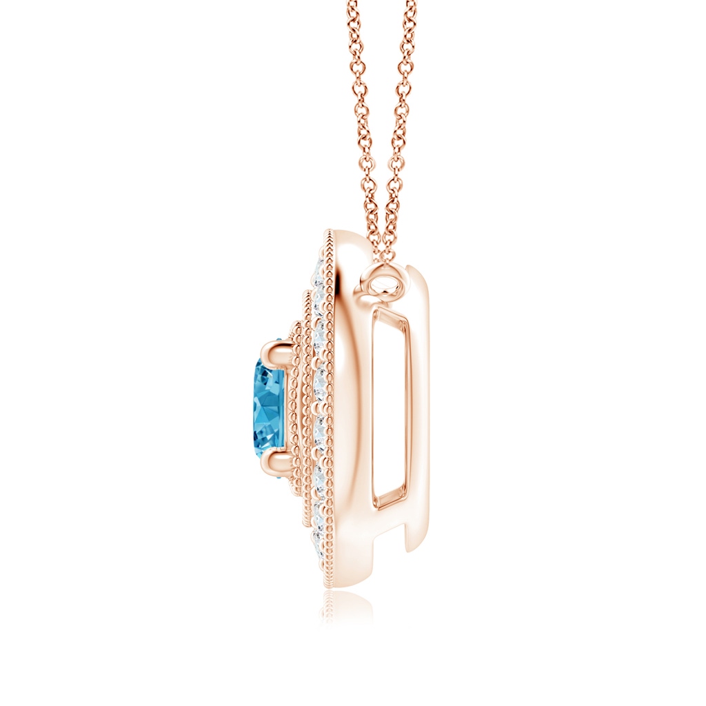 6.4mm AAAA Vintage Style Fancy Intense Blue Diamond Halo Pendant with Milgrain Detailing in Rose Gold - side 199