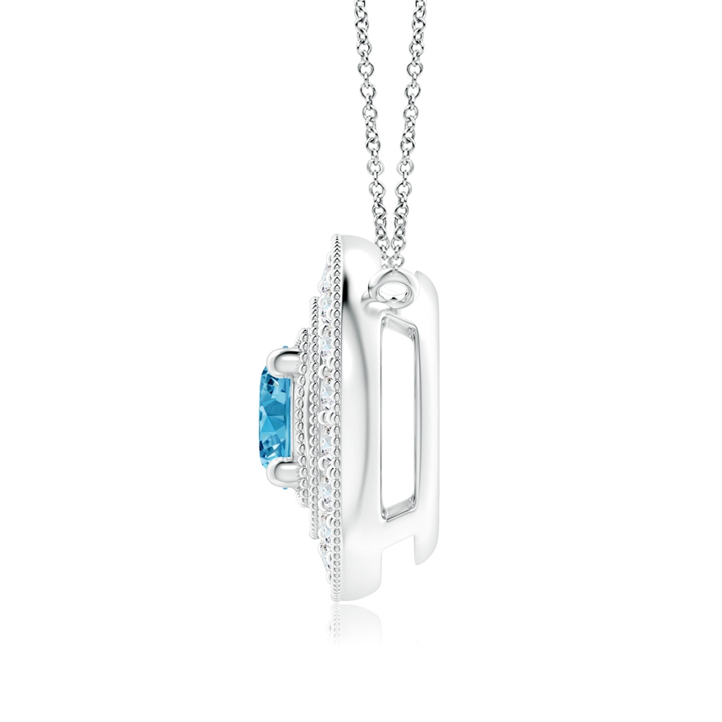 6.4mm AAAA Vintage Style Fancy Intense Blue Diamond Halo Pendant with Milgrain Detailing in White Gold - side 199