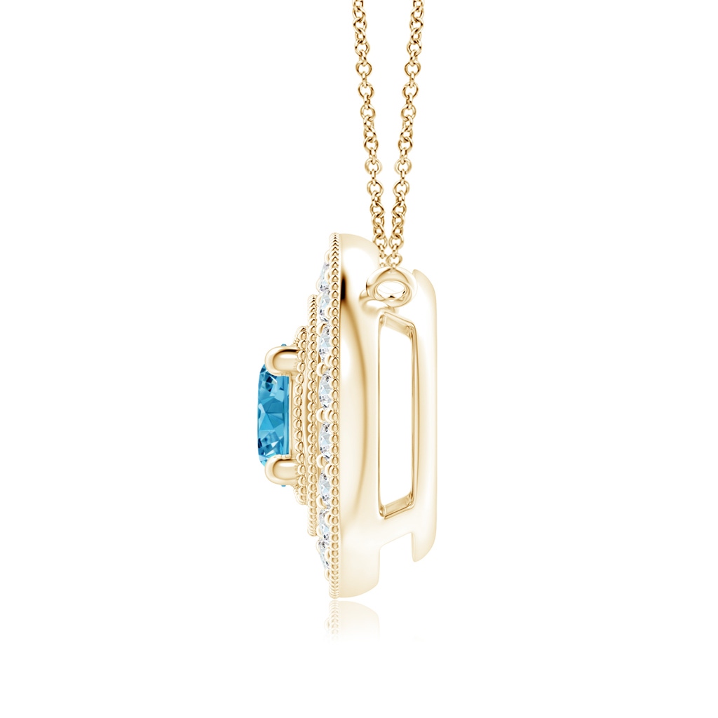 6.4mm AAAA Vintage Style Fancy Intense Blue Diamond Halo Pendant with Milgrain Detailing in Yellow Gold - side 199