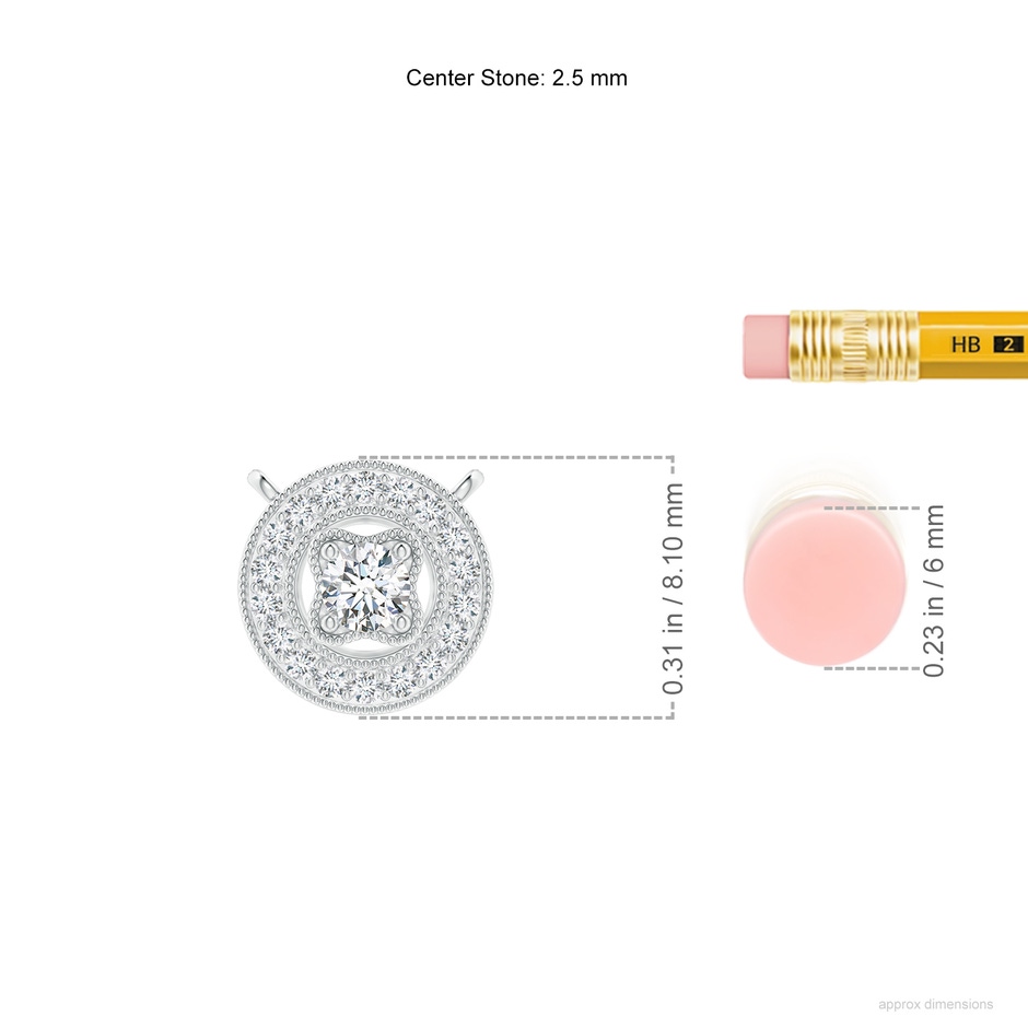 2.5mm GVS2 Vintage Style Diamond Halo Pendant with Milgrain Detailing in S999 Silver ruler
