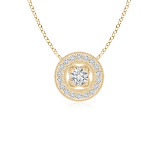 2.5mm HSI2 Vintage Style Diamond Halo Pendant with Milgrain Detailing in Yellow Gold