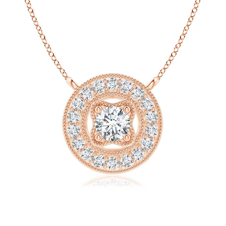 3.5mm GVS2 Vintage Style Diamond Halo Pendant with Milgrain Detailing in 10K Rose Gold 