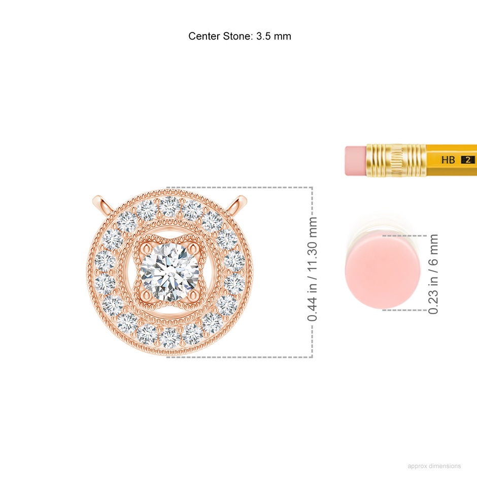 3.5mm GVS2 Vintage Style Diamond Halo Pendant with Milgrain Detailing in 10K Rose Gold ruler