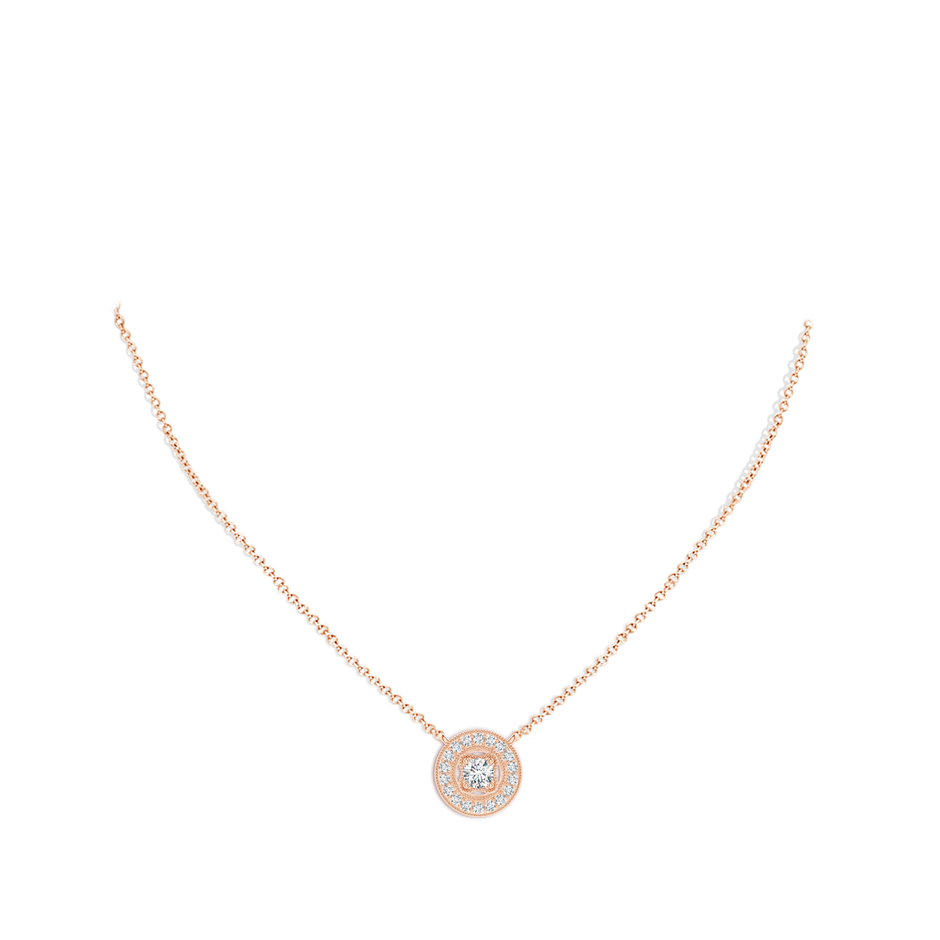 3.5mm GVS2 Vintage Style Diamond Halo Pendant with Milgrain Detailing in 10K Rose Gold pen