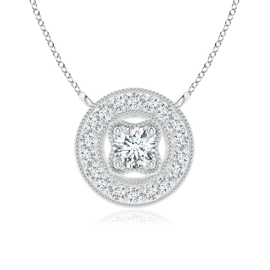 3.5mm GVS2 Vintage Style Diamond Halo Pendant with Milgrain Detailing in 18K White Gold 
