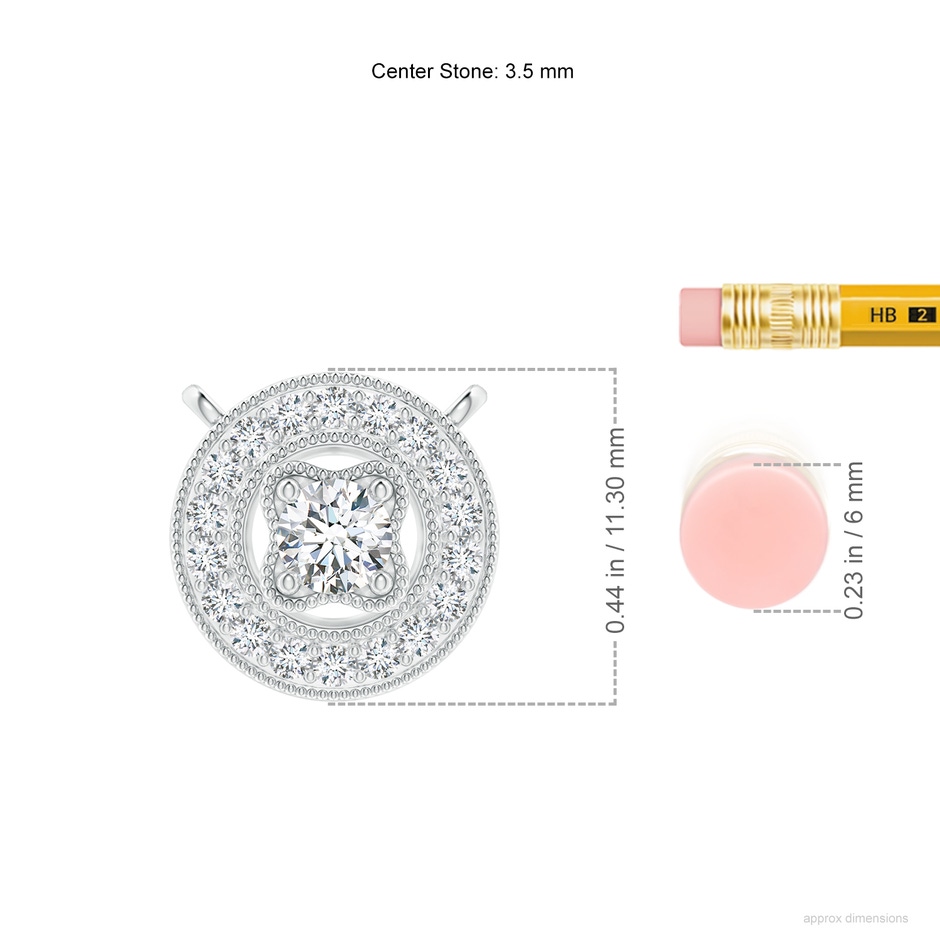 3.5mm GVS2 Vintage Style Diamond Halo Pendant with Milgrain Detailing in 18K White Gold ruler