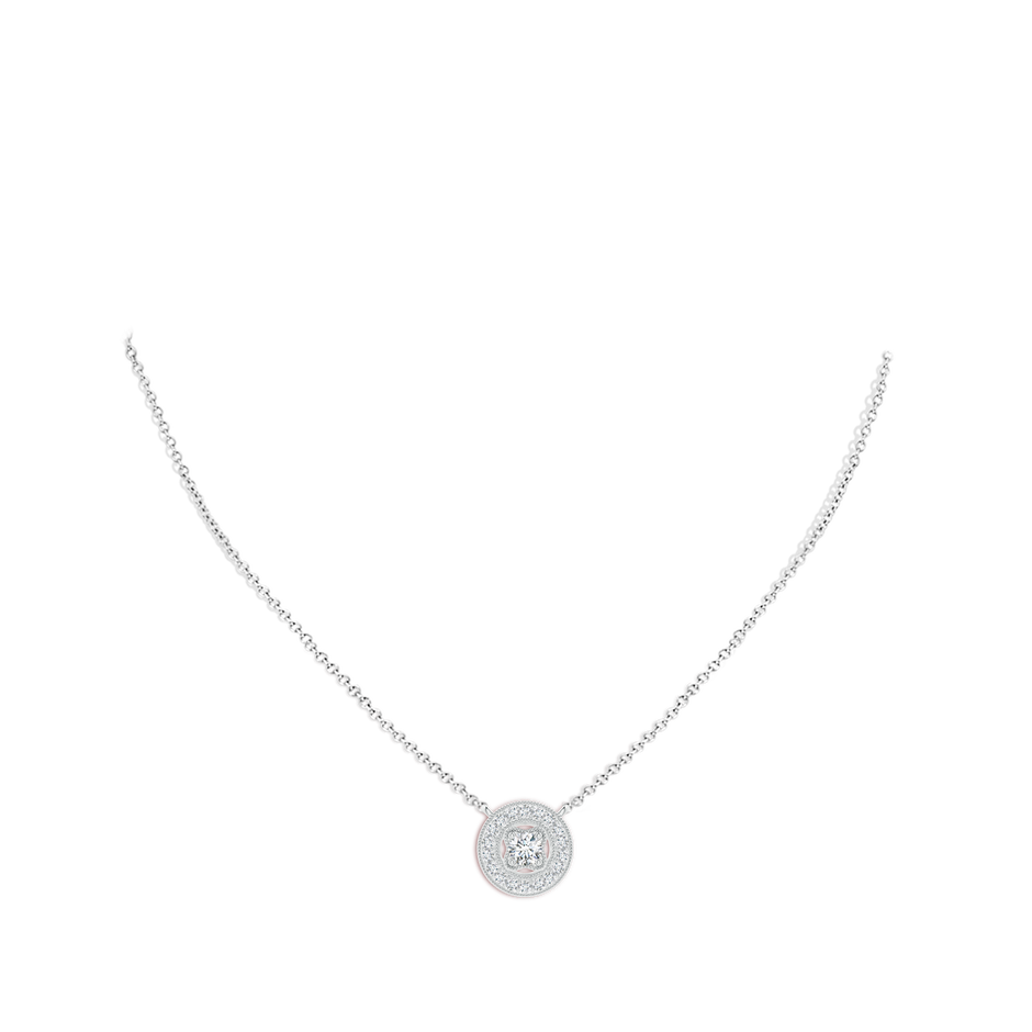 3.5mm GVS2 Vintage Style Diamond Halo Pendant with Milgrain Detailing in 18K White Gold pen