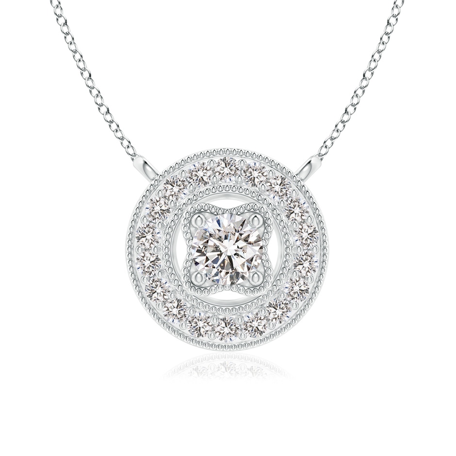 3.5mm IJI1I2 Vintage Style Diamond Halo Pendant with Milgrain Detailing in 18K White Gold 