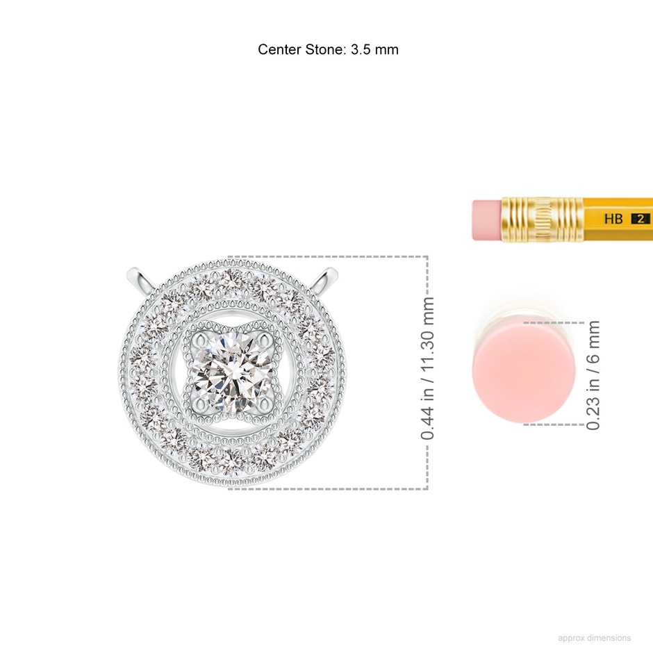 3.5mm IJI1I2 Vintage Style Diamond Halo Pendant with Milgrain Detailing in 18K White Gold ruler