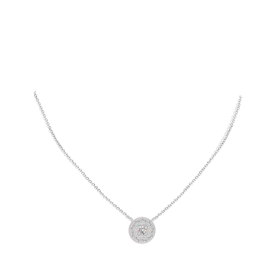 3.5mm IJI1I2 Vintage Style Diamond Halo Pendant with Milgrain Detailing in 18K White Gold pen