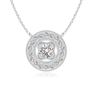 3.5mm IJI1I2 Vintage Style Diamond Halo Pendant with Milgrain Detailing in White Gold