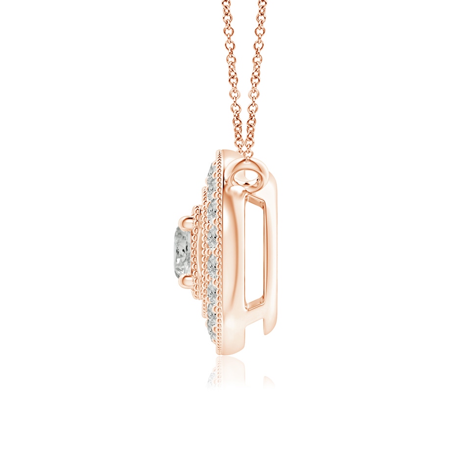 3.5mm KI3 Vintage Style Diamond Halo Pendant with Milgrain Detailing in Rose Gold side 199