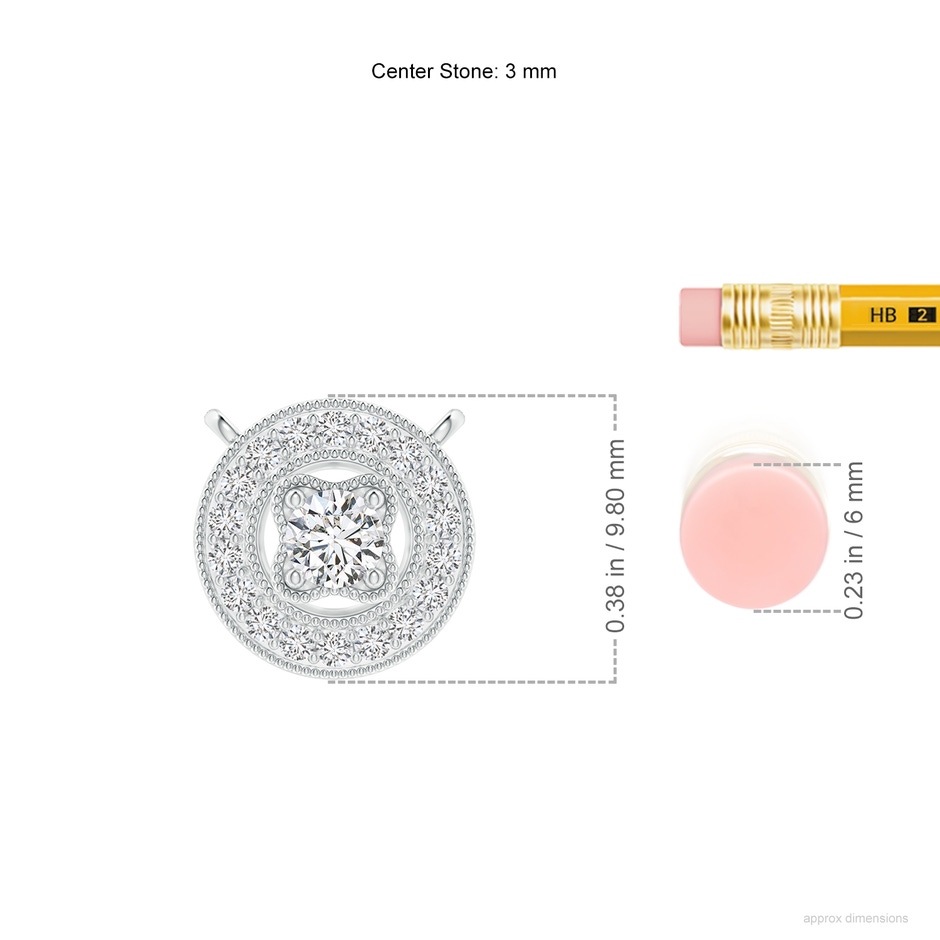 3mm HSI2 Vintage Style Diamond Halo Pendant with Milgrain Detailing in P950 Platinum ruler