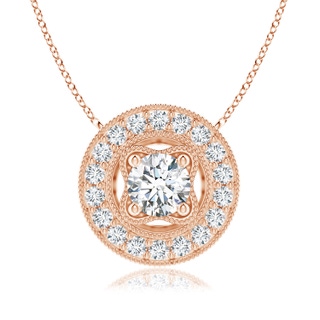 6.4mm GVS2 Vintage Style Diamond Halo Pendant with Milgrain Detailing in Rose Gold