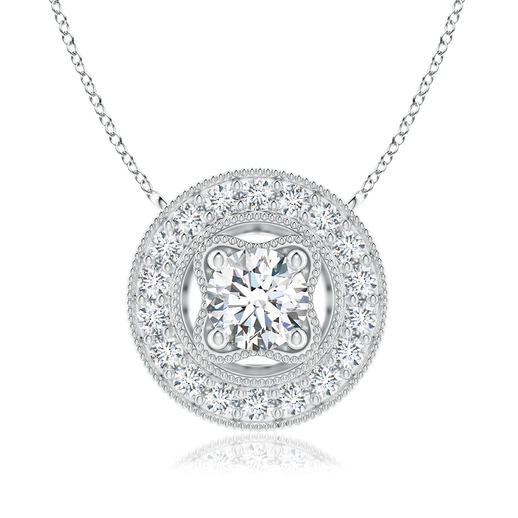 6.4mm GVS2 Vintage Style Diamond Halo Pendant with Milgrain Detailing in S999 Silver