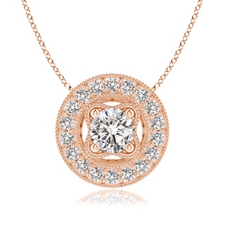 6.4mm IJI1I2 Vintage Style Diamond Halo Pendant with Milgrain Detailing in Rose Gold