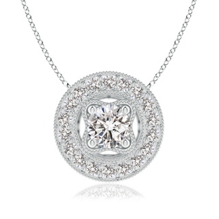 6.4mm IJI1I2 Vintage Style Diamond Halo Pendant with Milgrain Detailing in S999 Silver