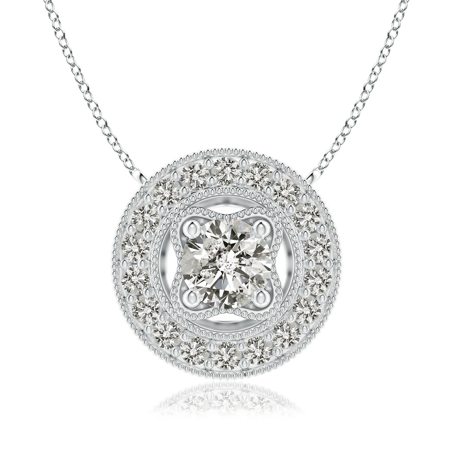 6.4mm KI3 Vintage Style Diamond Halo Pendant with Milgrain Detailing in White Gold 