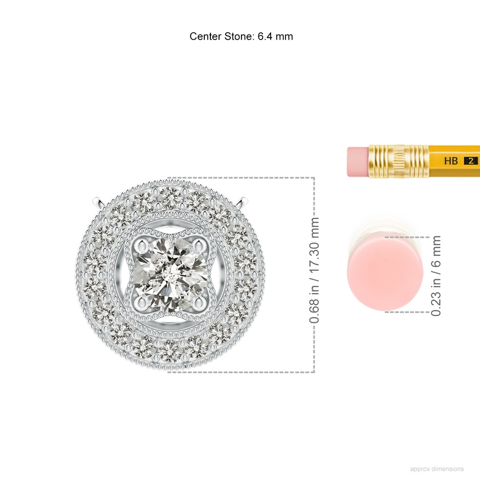 6.4mm KI3 Vintage Style Diamond Halo Pendant with Milgrain Detailing in White Gold ruler