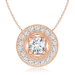 7.4mm GVS2 Vintage Style Diamond Halo Pendant with Milgrain Detailing in 18K Rose Gold