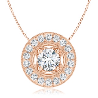 7.4mm GVS2 Vintage Style Diamond Halo Pendant with Milgrain Detailing in Rose Gold