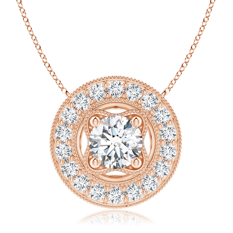 7.4mm GVS2 Vintage Style Diamond Halo Pendant with Milgrain Detailing in Rose Gold 