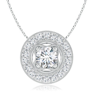 7.4mm GVS2 Vintage Style Diamond Halo Pendant with Milgrain Detailing in S999 Silver