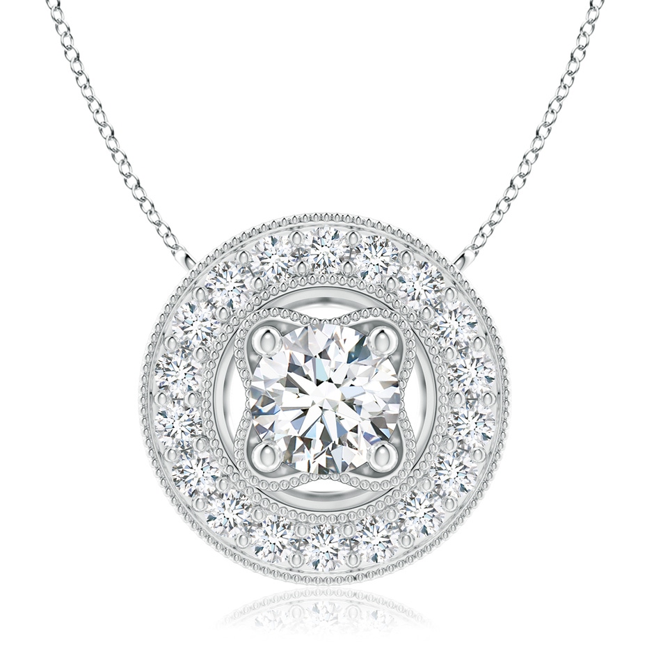 7.4mm GVS2 Vintage Style Diamond Halo Pendant with Milgrain Detailing in S999 Silver 