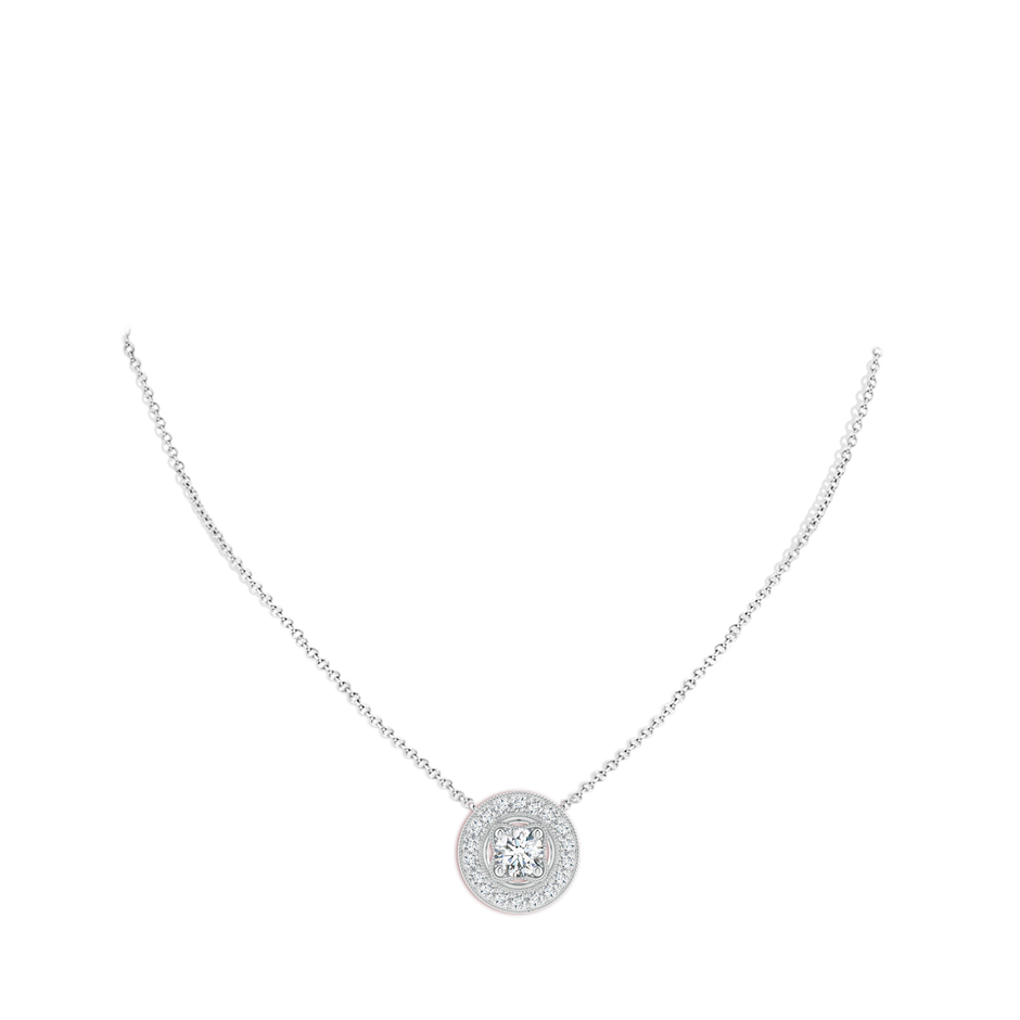 7.4mm GVS2 Vintage Style Diamond Halo Pendant with Milgrain Detailing in S999 Silver pen