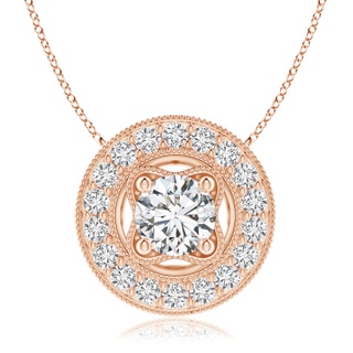 7.4mm HSI2 Vintage Style Diamond Halo Pendant with Milgrain Detailing in 18K Rose Gold