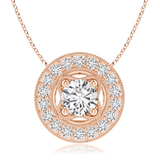 7.4mm HSI2 Vintage Style Diamond Halo Pendant with Milgrain Detailing in Rose Gold