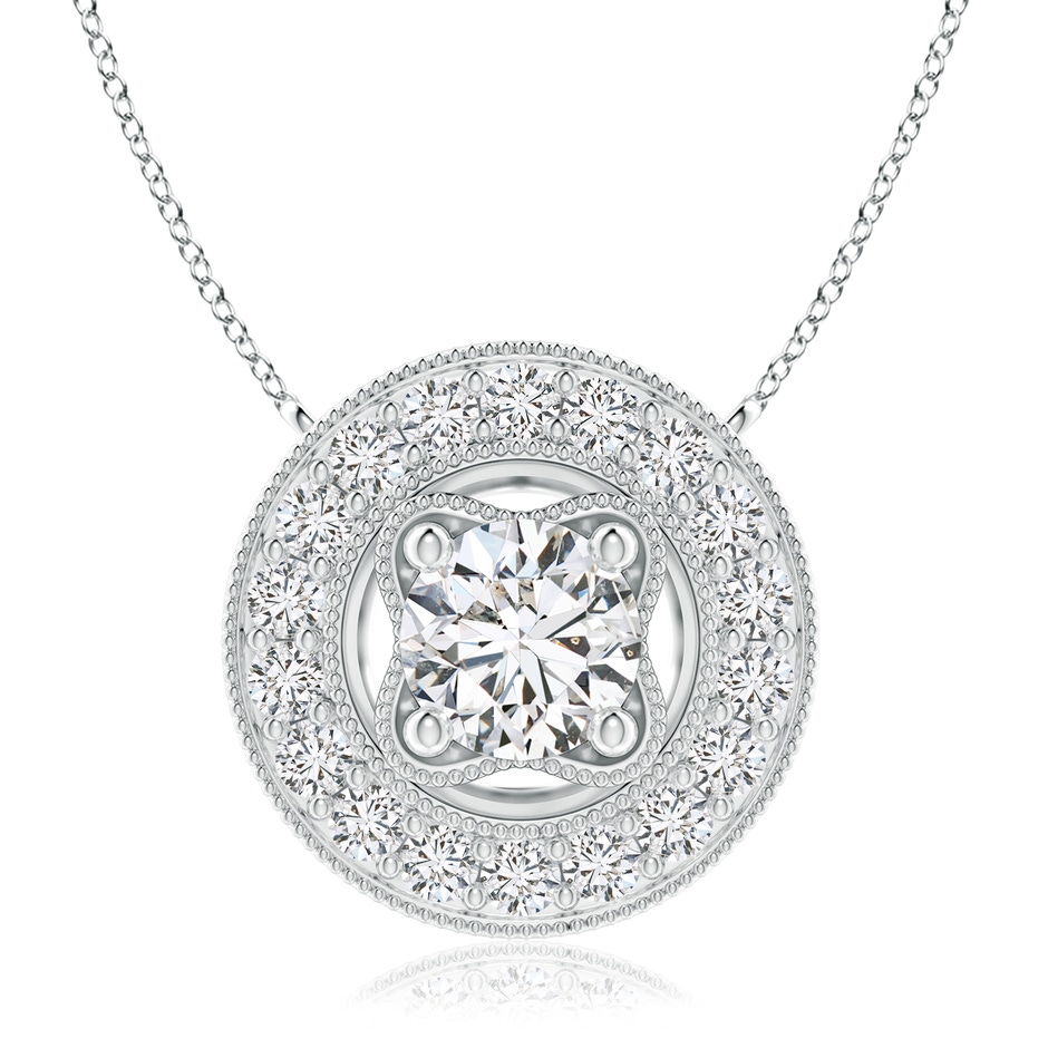 7.4mm HSI2 Vintage Style Diamond Halo Pendant with Milgrain Detailing in White Gold 