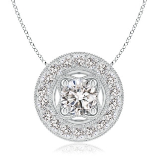 7.4mm IJI1I2 Vintage Style Diamond Halo Pendant with Milgrain Detailing in S999 Silver