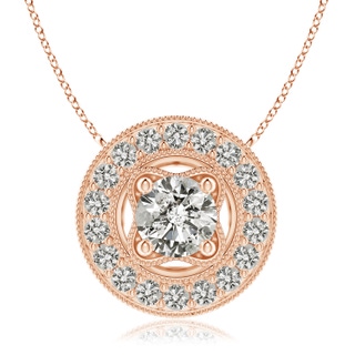 7.4mm KI3 Vintage Style Diamond Halo Pendant with Milgrain Detailing in Rose Gold