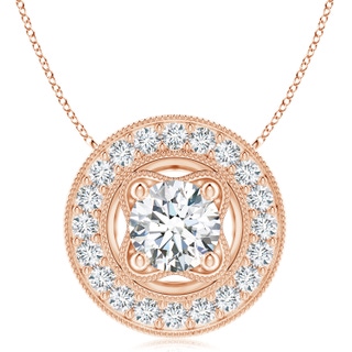 8mm GVS2 Vintage Style Diamond Halo Pendant with Milgrain Detailing in Rose Gold