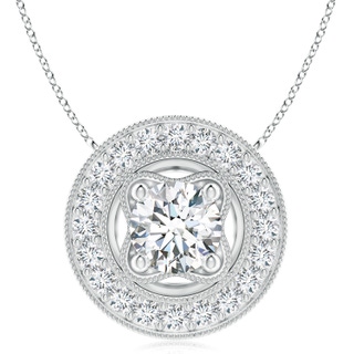8mm GVS2 Vintage Style Diamond Halo Pendant with Milgrain Detailing in S999 Silver