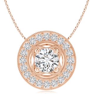 8mm HSI2 Vintage Style Diamond Halo Pendant with Milgrain Detailing in 9K Rose Gold