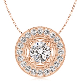 8mm IJI1I2 Vintage Style Diamond Halo Pendant with Milgrain Detailing in Rose Gold