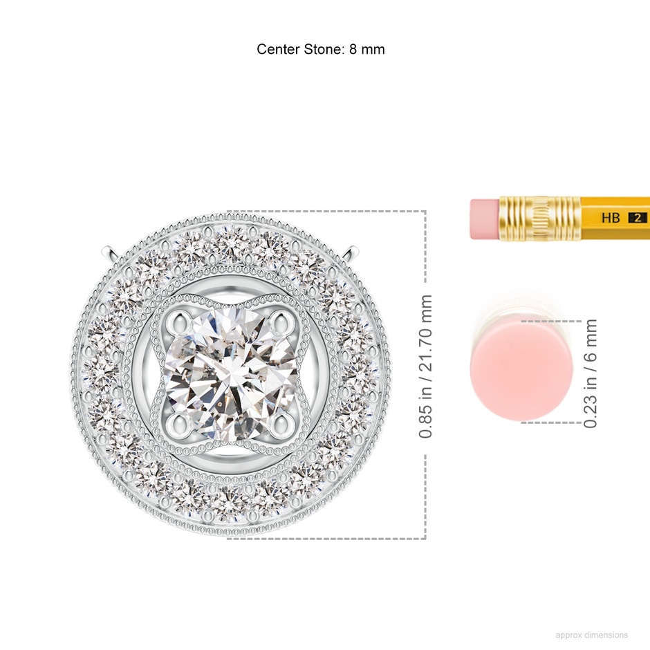 8mm IJI1I2 Vintage Style Diamond Halo Pendant with Milgrain Detailing in S999 Silver ruler