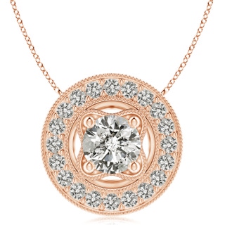 8mm KI3 Vintage Style Diamond Halo Pendant with Milgrain Detailing in 9K Rose Gold